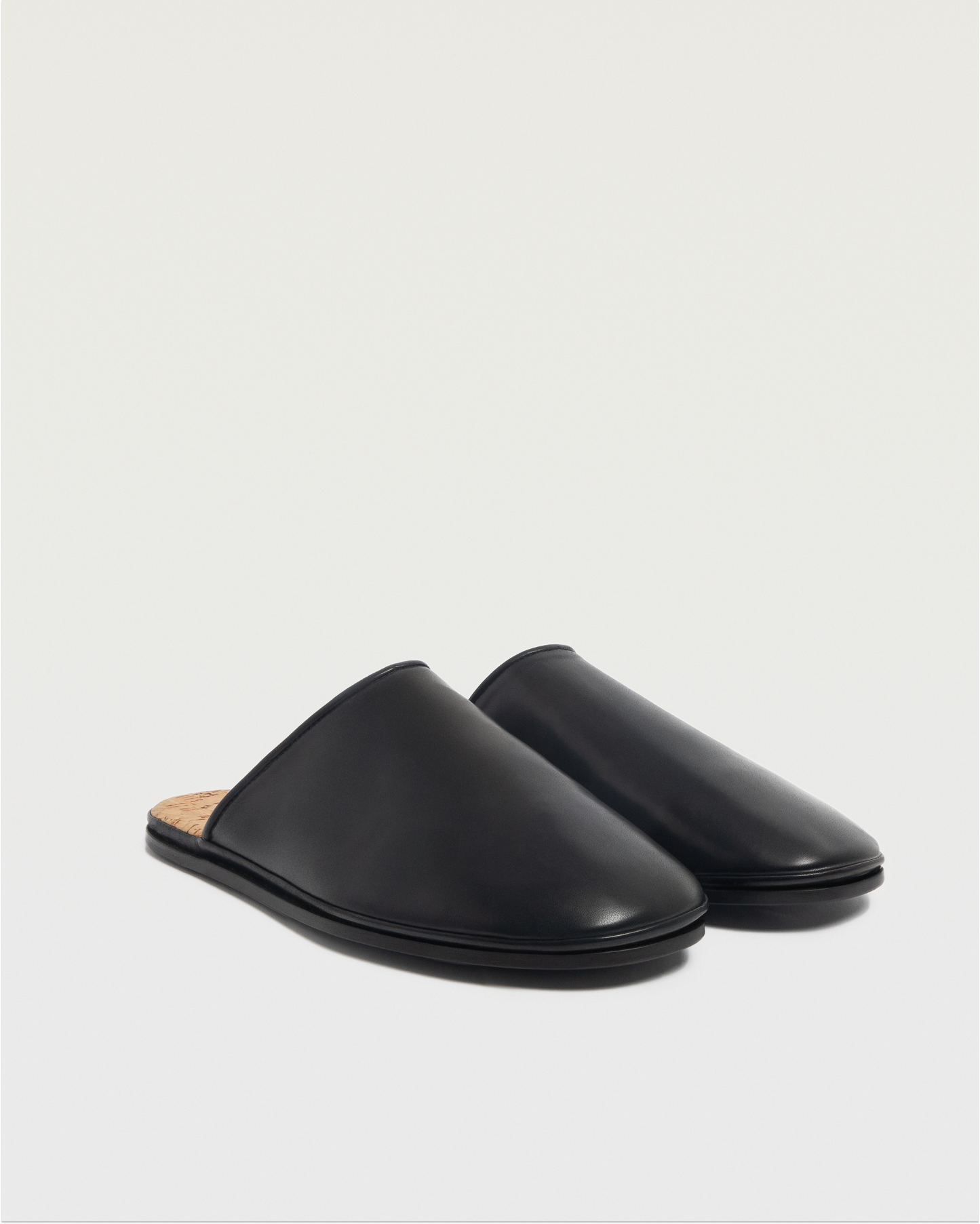 Beachwood The Dume black calf leather mule pair with cork insoles