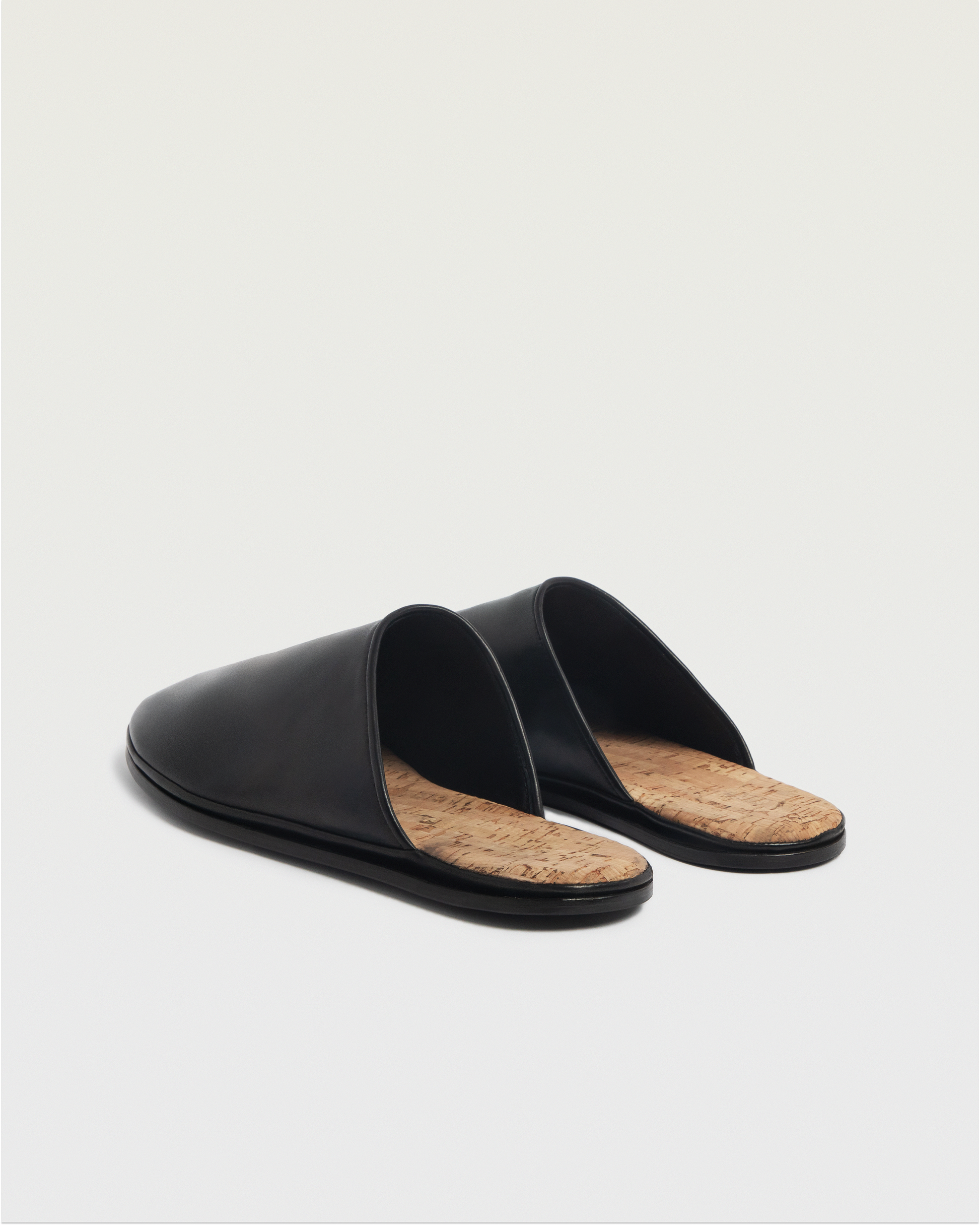 Beachwood The Dume black calf leather mule with cork insole - angled rear view