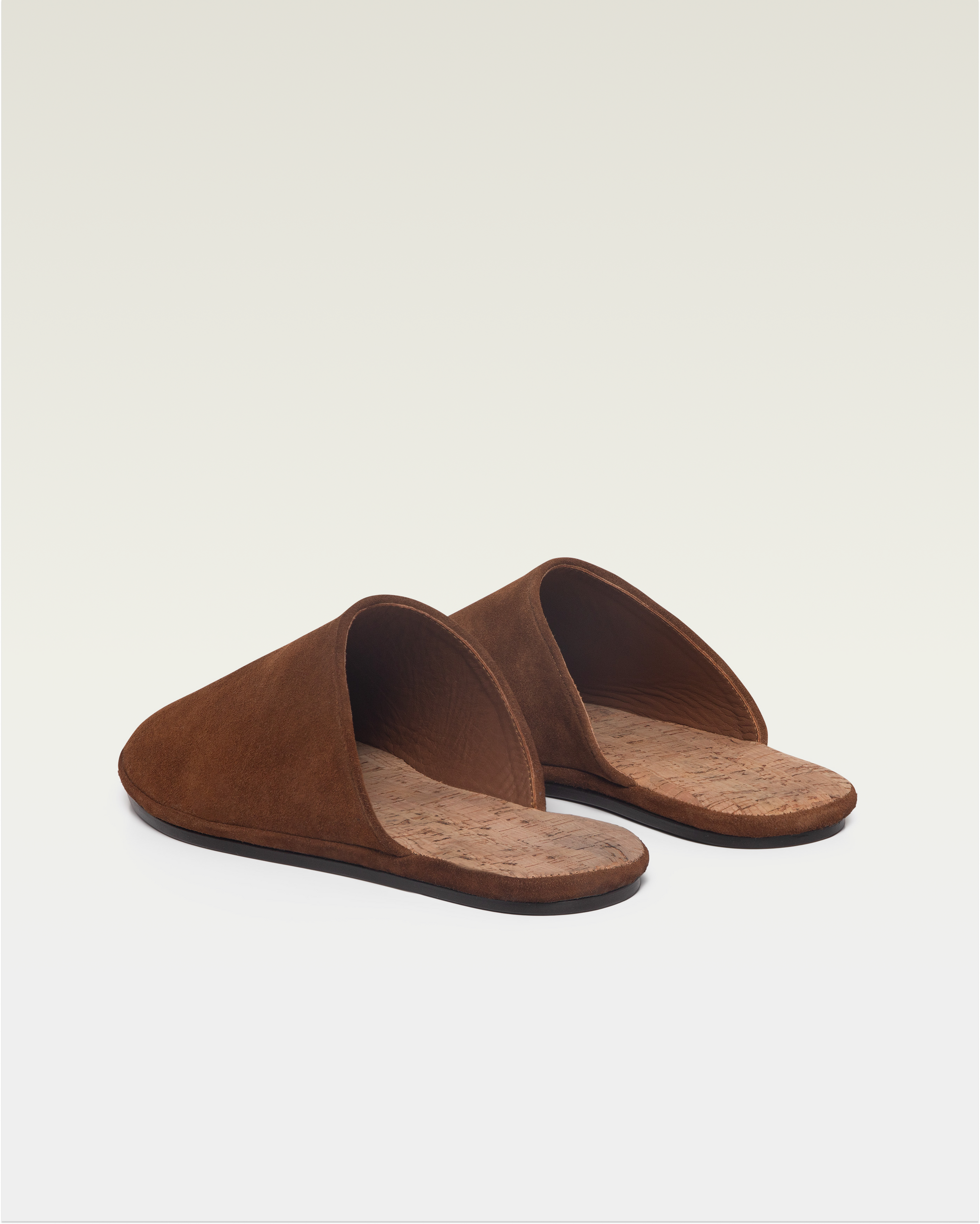 Beachwood The Dume tobacco suede mule with cork insole - rear angled view