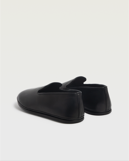 Beachwood The Glen black leather slip-on shoe - rear angled view