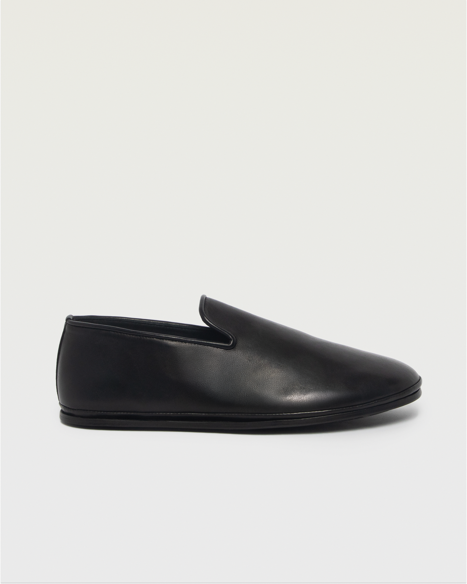 Beachwood The Glen black leather slip-on shoe with cork insole - side profile