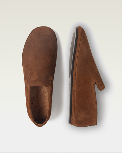 Beachwood The Glen tobacco suede slip-on shoe with cork insole - top and side view